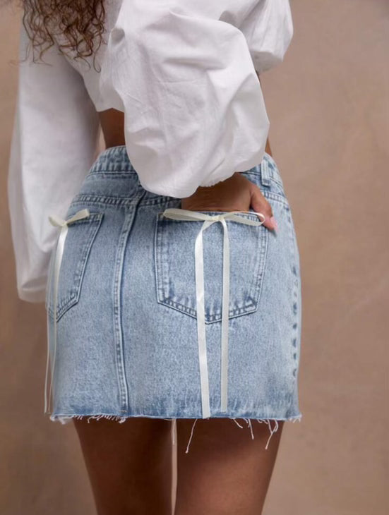 Bow Knot Denim Skirt